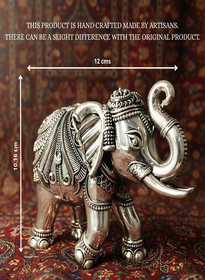 Dev Aastha 999 Pure Silver Plated Elephant Statue Pack of 2 | 4 Inch Vastu & Good Luck Showpiece for Beautiful Table Decor, Prayer Room & Pooja Room | Auspicious Gift Option - Image 4
